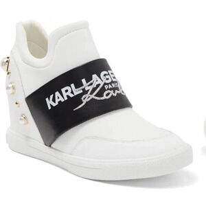 NEW Karl Lagerfeld Paris Charsi High Heel Sneakers Size 8M Women’s White Pearl